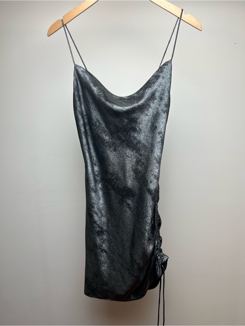 Topshop Petite Ruched Silver Metallic Mini Dress
